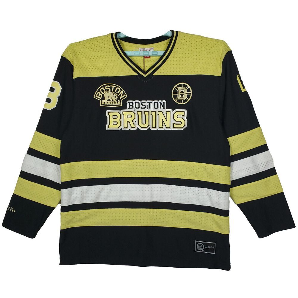 Boston Bruins‎ Mitchell & Ness NHL Large Jersey Cut & Sew Black Pale Yellow NWT